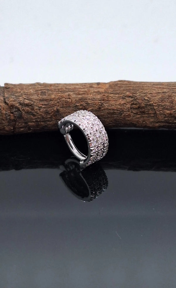 Triple Line Cartilage Ear Piercing White Diamonds Solid Gold Conch Earring Helix Jewelry
